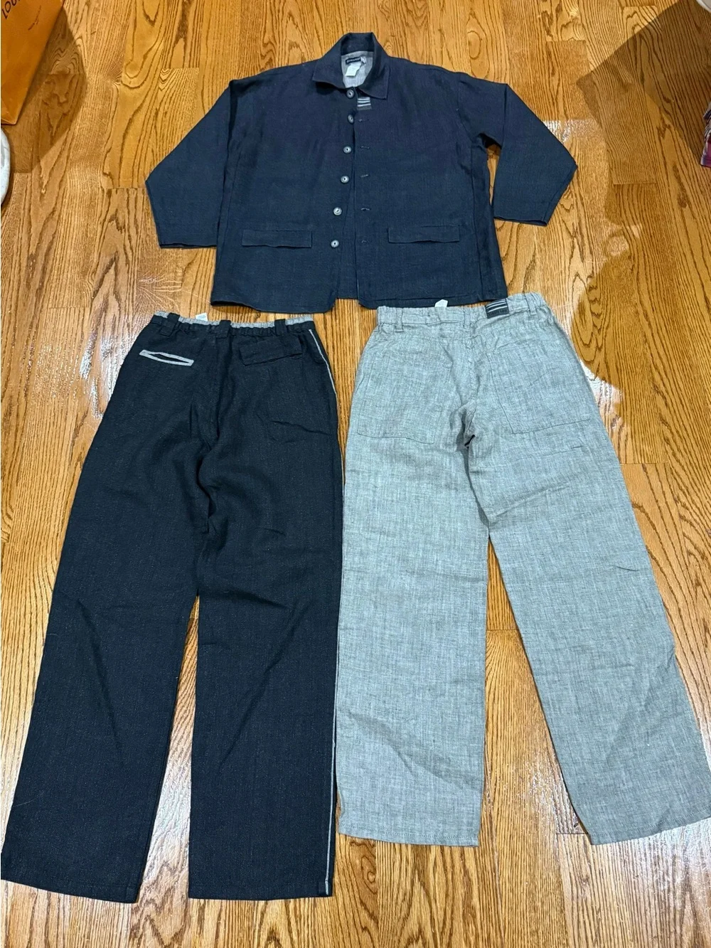 Jean Bourget Grey & Dark Grey Kids' Linen-Look Jacket and Pants Set